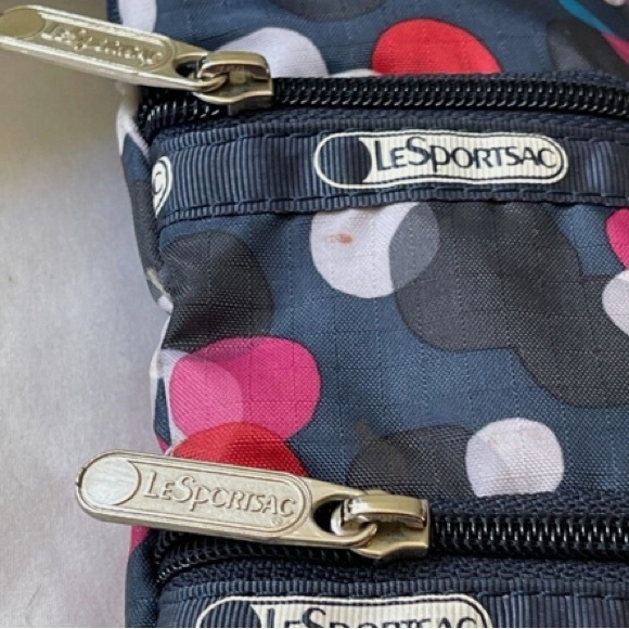 LeSportsac Crossbody Bag 3 Zip Navy Blue Polka Dot ⭐️⭐️⭐️⭐️ - Picture 4 of 15